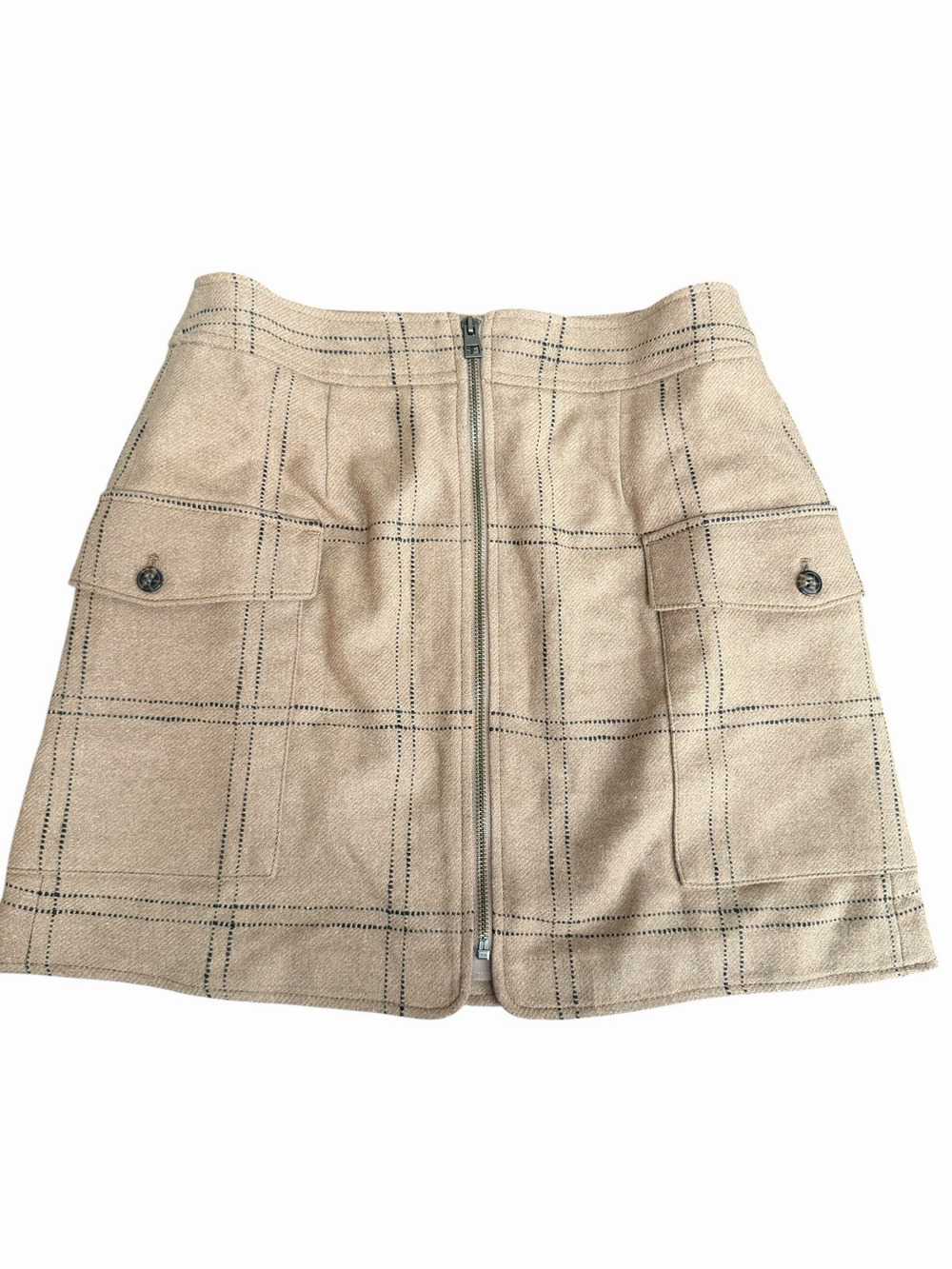 Madewell Wool Blend Plaid Zip Front Cargo Mini Skirt Size 6 NWT Tan Windowpane